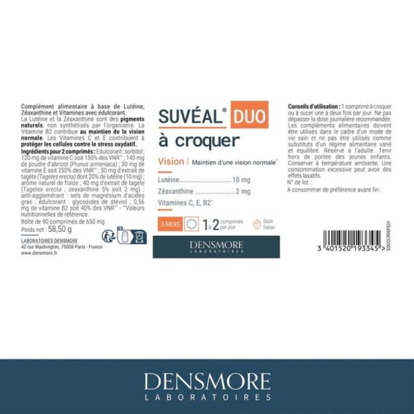 Densmore Suveal Duo à croquer 90 comprimés - Confort visuel et protection rétinienne