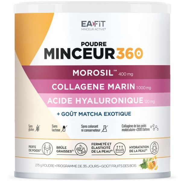 Eafit Minceur 360 Poudre Morosil Vinaigre de Cidre Collagène 275g Matcha-Ananas – Silhouette et peau