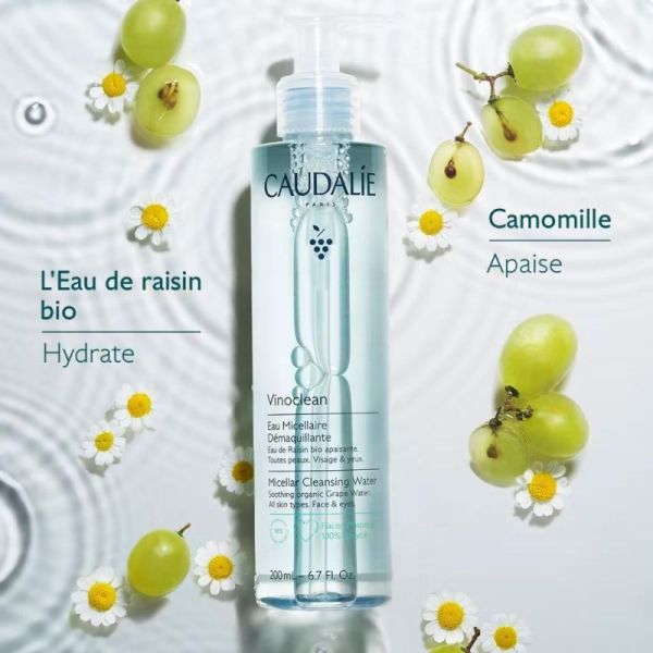Caudalie Vinoclean Eau Micellaire Démaquillante 200ml - Nettoie, démaquille et apaise le visage et les yeux en un seul geste