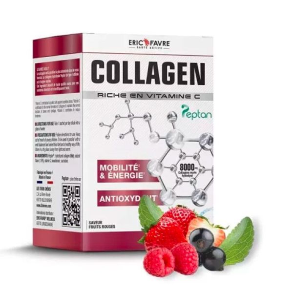 Eric Favre Collagen Peptan - Saveur Fruits Rouges - Mobilité, Energie, Antioxydant - 10 sachets