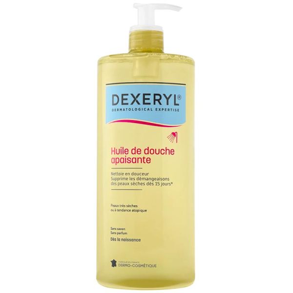 Dexeryl Essentiel Huile de Douche Apaisante - 1L - Nettoyant relipidant pour peaux très sèches
