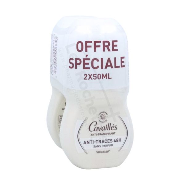 Cavaillès Déodorant Anti-transpirant Anti-Traces 48H Roll-on - 2x50ml - Sans Parfum