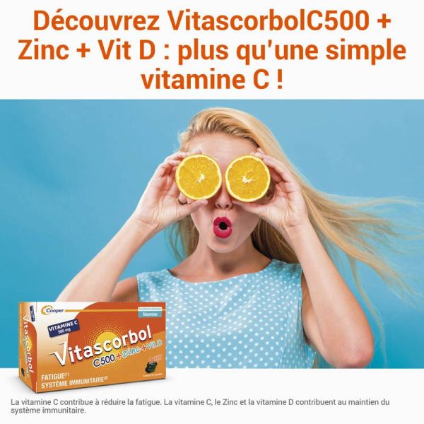 Vitascorbol C500 + Zinc + Vitamine D - 30 Capsules - Anti Fatigue et Renfort du Système Immunitaire