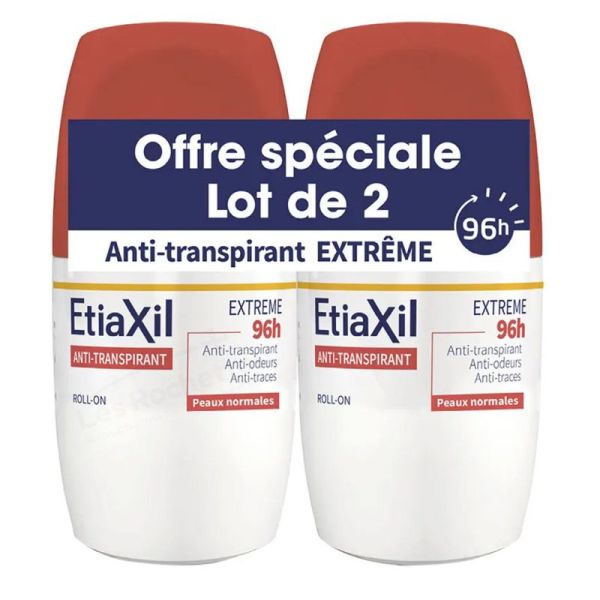 Etiaxil Anti-transpirant Extrême 96h Roll-on 50 ml Lot de 2 - Anti-humidité et anti-odeur
