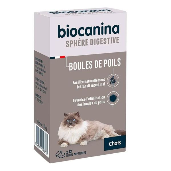 Biocanina Boules De Poils - Pour Chats -  Facilite le Transit Intestinal - Boîte De 12 Jellies Appétentes