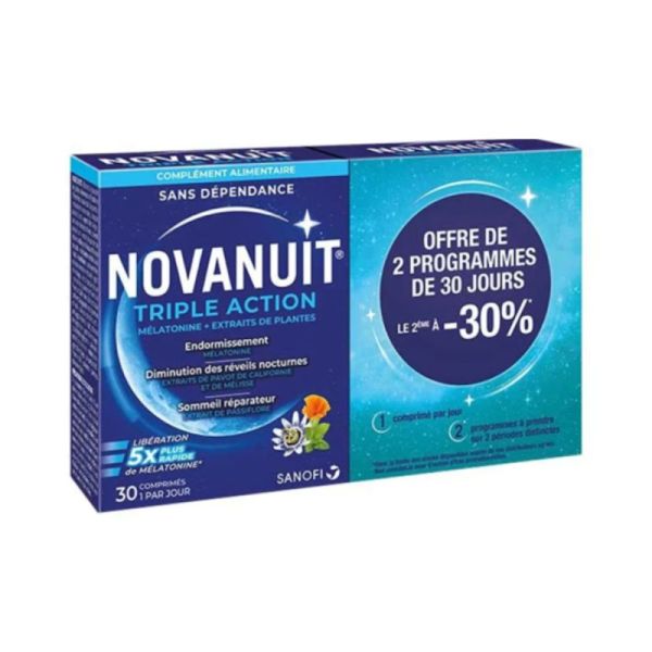 Sanofi Novanuit Triple Action - Facilite l'Endormissement - 60 Comprimés