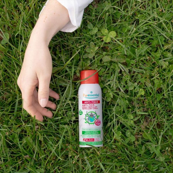 Puressentiel Anti-Pique Spray Répulsif Anti-Tique 100 ml – Protection jusqu'à 6h30 en zones boisées et herbeuses