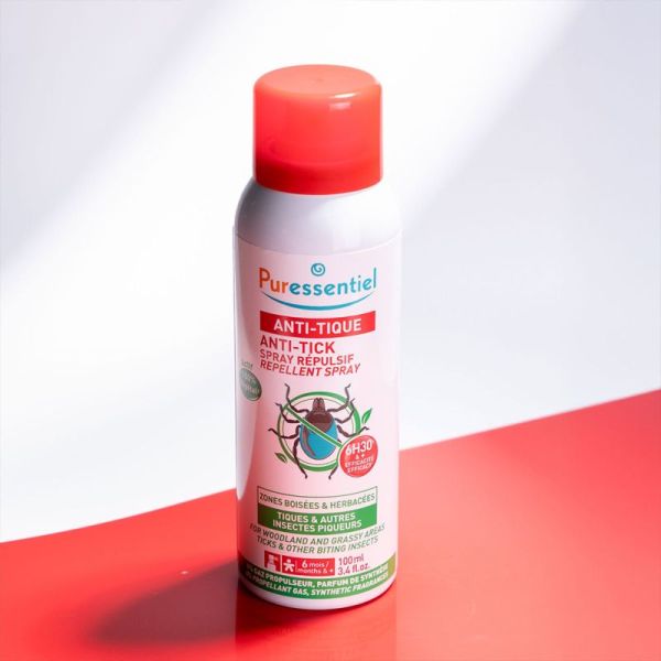 Puressentiel Anti-Pique Spray Répulsif Anti-Tique 100 ml – Protection jusqu'à 6h30 en zones boisées et herbeuses