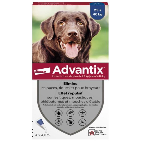 Elanco Advantix Antiparasitaire Grand Chien 25 à 40 kg - 4 pipettes