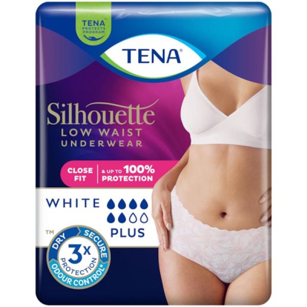 TENA Silhouette Plus Blanc Taille Basse - Taille L - 10 Protections - Sous-Vêtements Absorbants