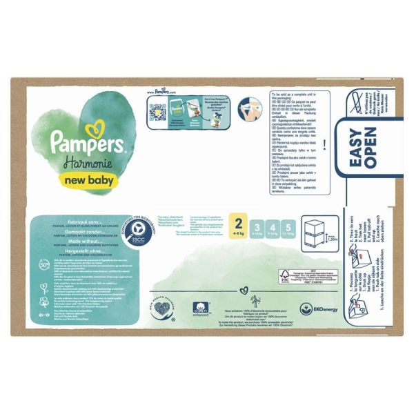 Pampers Harmonie Taille 2 / 4-8kg - 96 Couches Mega Pack - Zéro parfum et lotion, hypoallergénique