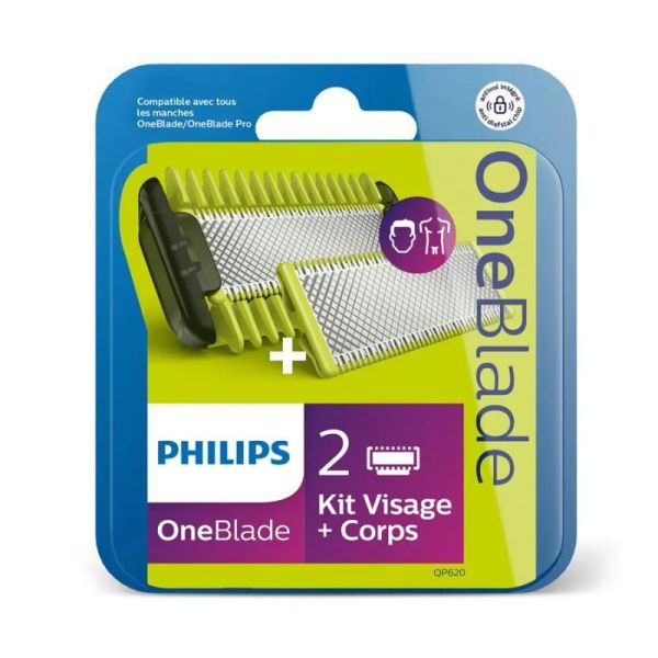 Philips One Blade Lames de Rechange Visage & Corps QP620/50 - Lot de 2