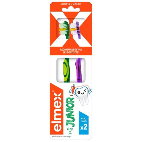 Elmex Anti-Caries Junior Brosse A Dents Souple 6-12 Ans - Lot de 2 Coloris Aléatoires