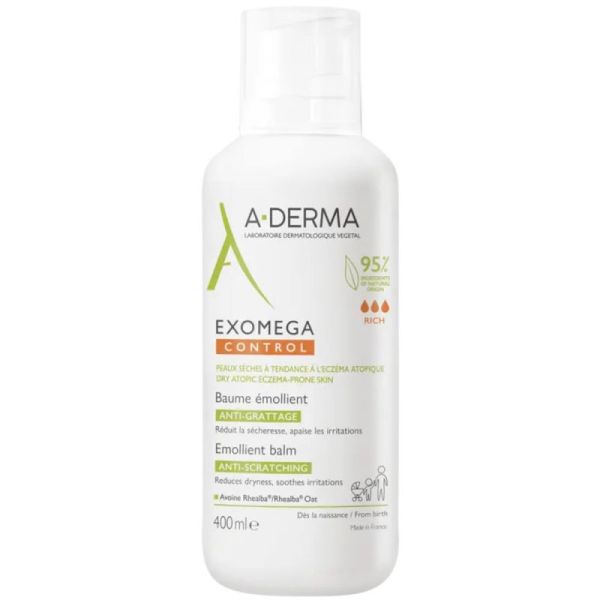 A-Derma Exomega Control Baume Emollient Anti-Démangeaisons - 400ml - Apaisant, nourrissant et protecteur