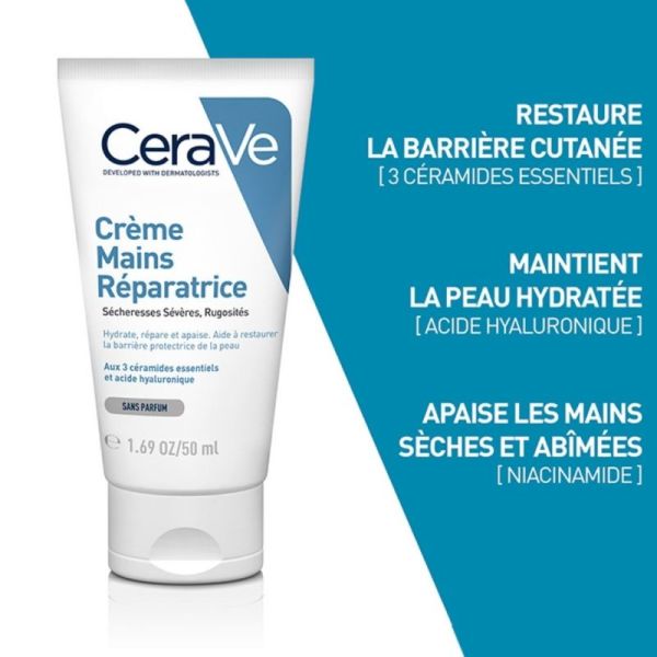 CeraVe Crème Mains Réparatrice 50 ml - hydrate et répare les mains sèches