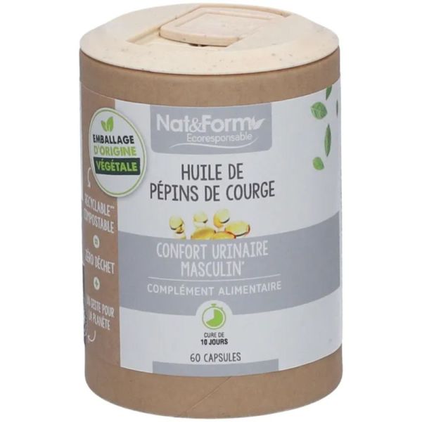 Nat&Form Huile de Pépin de Courge Bio - 60 gélules - Prostate, confort urinaire et bien-être masculin