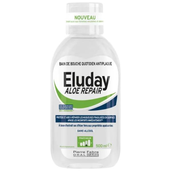Eluday Aloe Repair Bain de Bouche Quotidien Antiplaque 500ml – Apaisement et reparation