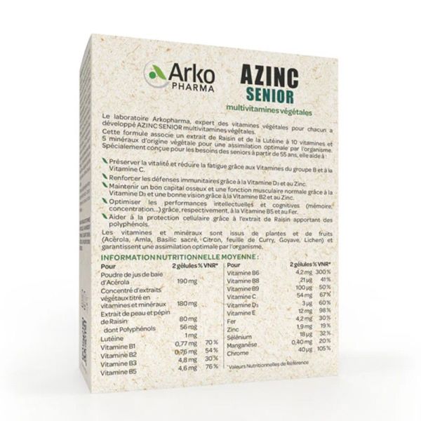 Arkopharma Azinc Naturel Sénior 60 gélules