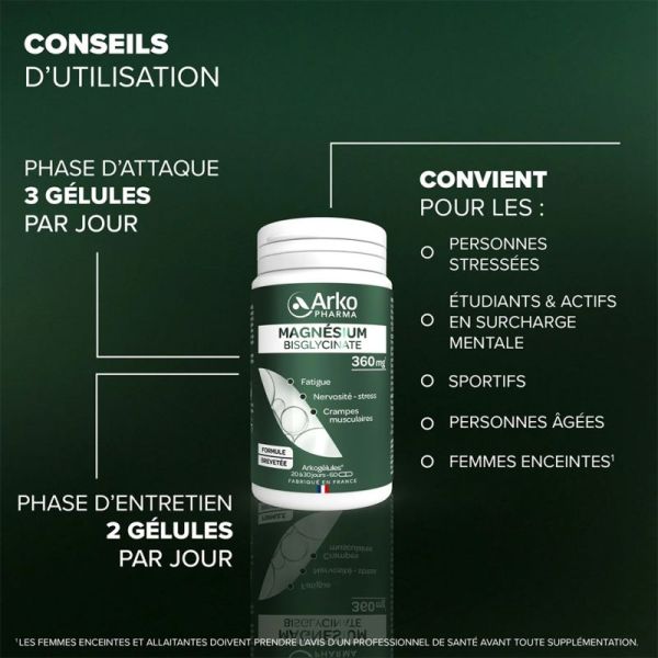 Arkopharma Arkogelules Magnesium Bisglycinate 60 Gélules – Stress, fatigue et fonction musculaire
