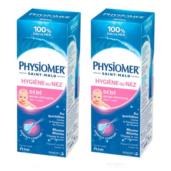 Physiomer Hygiène du Nez Bébé - À Micro-Diffusion - Nettoie le Nez en Douceur -  Lot de 2 x 115 ml