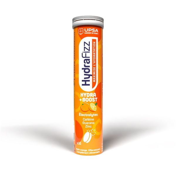 UPSA Hydrafrizz Hydra+Boost - 16 Comprimés Effervescents - Goût Orange - Énergie et hydratation