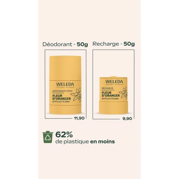 Weleda Déodorant Stick Fleur d'Oranger Recharge 50g – Fraîcheur et protection naturelle 24h