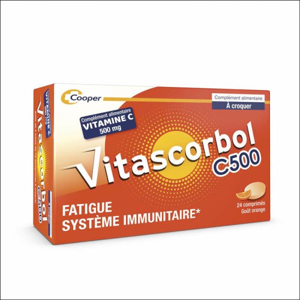Vitascorbol Vitamine C 500mg - 24 Comprimés à Croquer - Saveur Orange - Vitalité au Quotidien