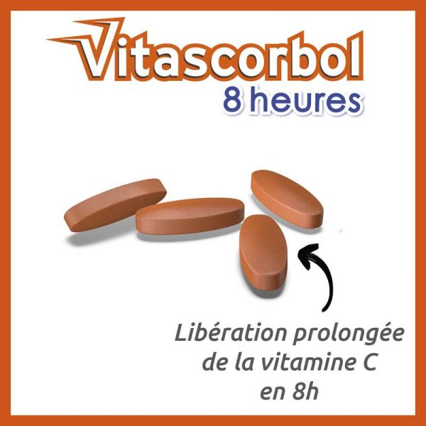 Vitascorbol 8 Heures 500 mg - 30 comprimés - Libération prolongée pour une vitalité durable