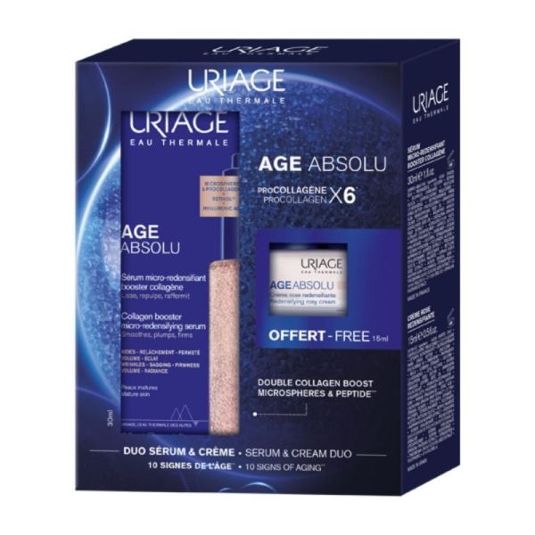 Uriage Coffret Age Absolu Sérum 30 ml + Crème Rose 15 ml - Duo anti-âge redensifiant et éclat
