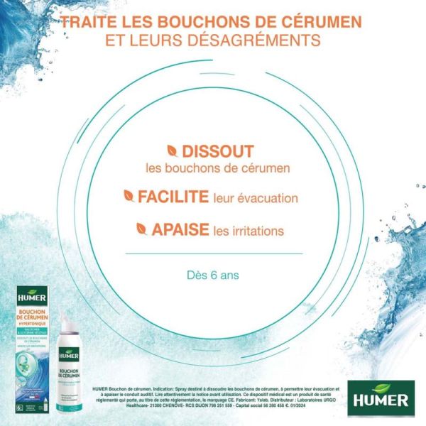 Humer Bouchon de Cérumen Spray 50 ml – Dissoudre et évacuer en douceur