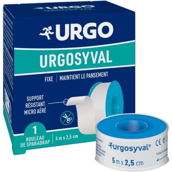 Urgo Syval Sparadrap Résistant Blanc - 5 m x 2,5 cm - 1 unité - Fixation durable et maintien sécurisé
