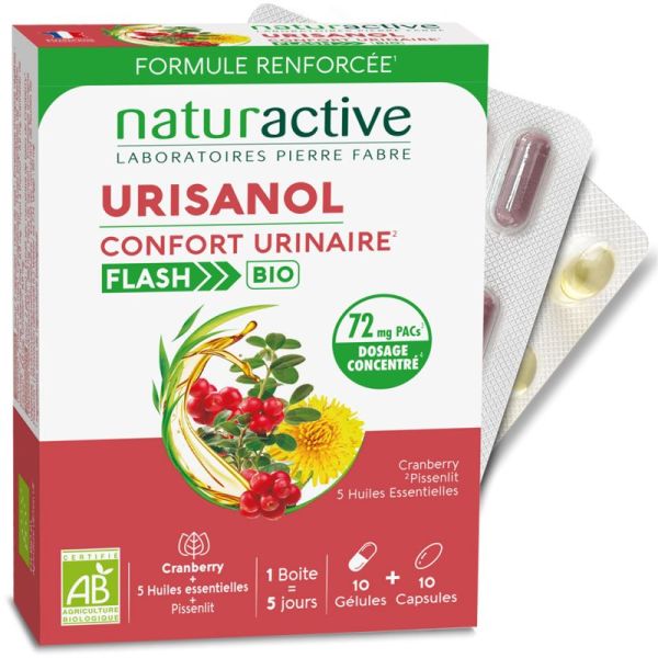 Naturactive Urisanol Flash Bio 10 Gélules et 10 Capsules – Confort urinaire
