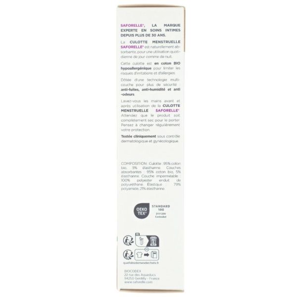 Saforelle Culotte Menstruelle Flux Abondant Coton Bio Taille 34/36 - Protection anti-fuites jusqu'à 12h