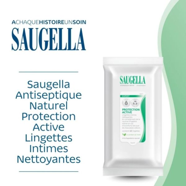 Saugella Antiseptique Naturel Lingettes Intimes Nettoyantes - 15 Lingettes