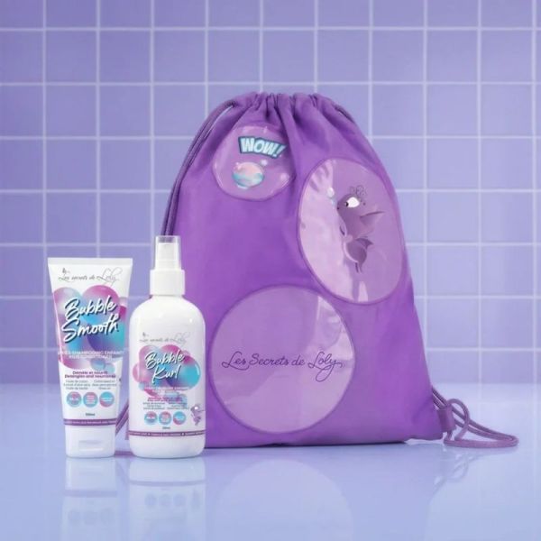Les Secrets de Loly Coffret Enfants Bye Bye les Nœuds - Rituel Démêlant Bubble Smooth (100 ml) + Bubble Kurl (250 ml) + Sac Bubbly Offert
