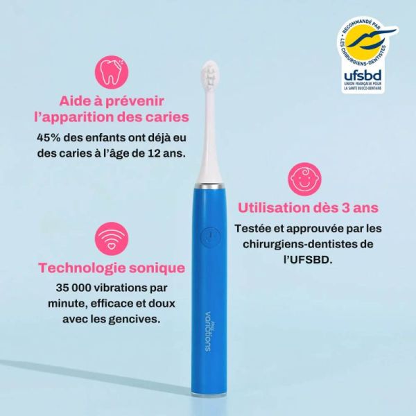 Myvariations Kids Brosse À Dents Électrique Enfant - De 3 à 12 ans - Couleur Bleu - 1 unité