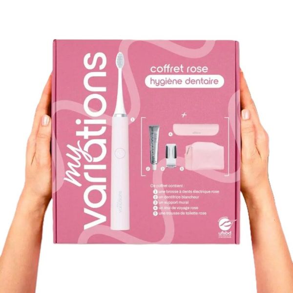 MyVariations Coffret-Cadeau Brosse à Dents Électrique Pastel-Rose + 4 Accessoires