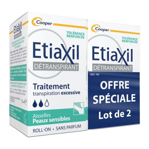 Etiaxil Détranspirant Aisselles Peaux Sensibles Roll-On - Lot de 2 x 15 ml