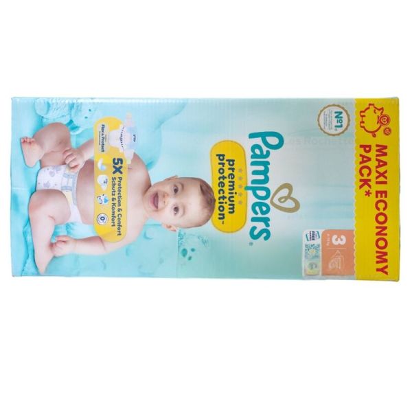 Pampers Premium Protection Taille 3 / 6-10kg - 108 Couches Mega Pack - Confort supérieur, ultra-absorbant