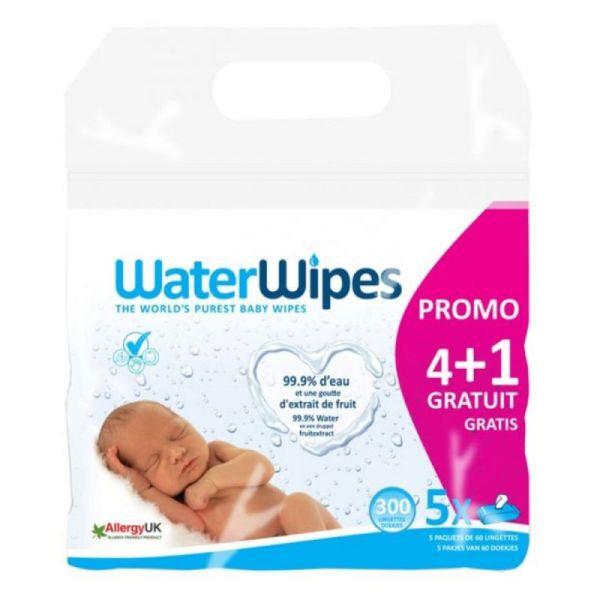 WaterWipes Lingettes Pures Lot de 4 + 1 gratuit