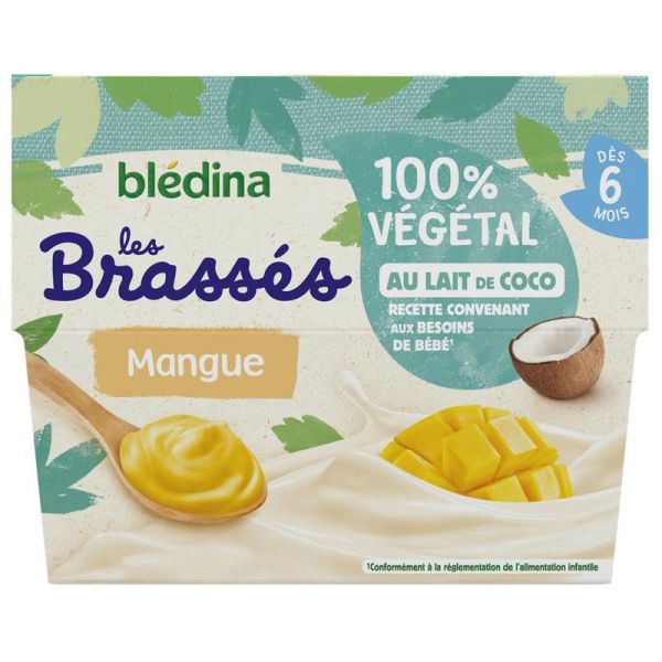 Blédina Brassés 100% Végétal - Mangue au lait de coco - Lot x4