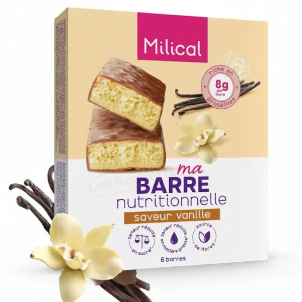 Milical Barre Nutritionnelle Saveur Chocolat Vanille 6 barres - Collation saine et gourmande