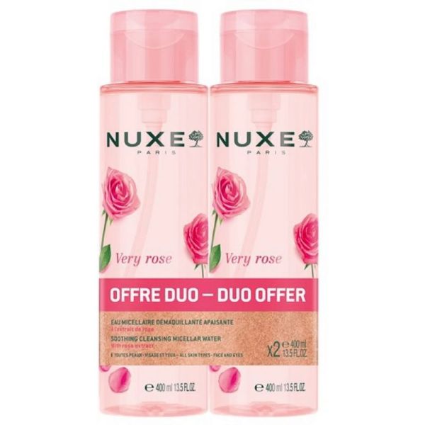 Nuxe Very Rose Eau Micellaire Apaisante - 2 x 400 ml - Nettoie, démaquille et apaise