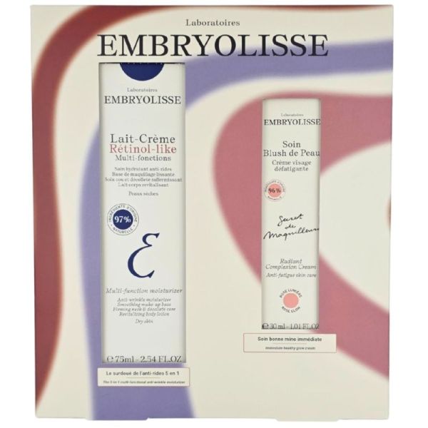 Embryolisse Coffret Lait-Crème Rétinol-like 75 ml et Soin Blush de Peau Rose Lumière 30 ml - Coffret anti-rides, hydratation et effet bonne mine