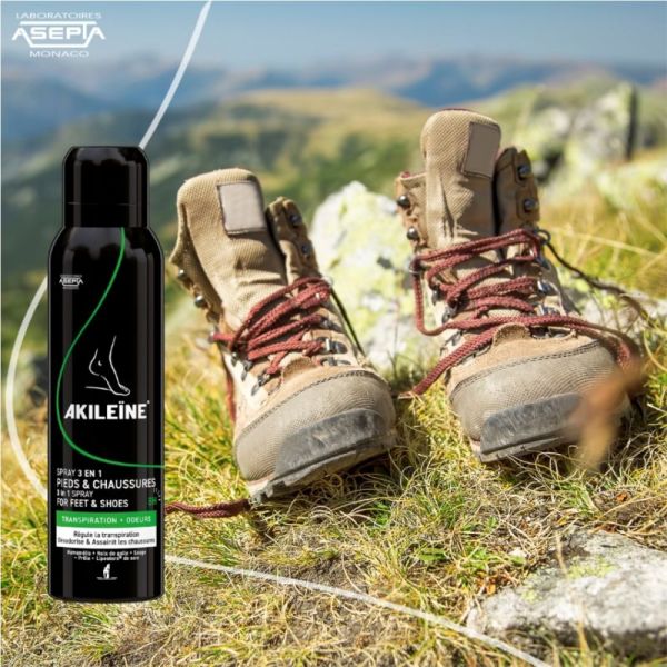 Akileïne Spray Noir 3 en 1 - Pieds et Chaussures +33% offert 200 ml  - Soin Anti-Transpirant et Assainissant