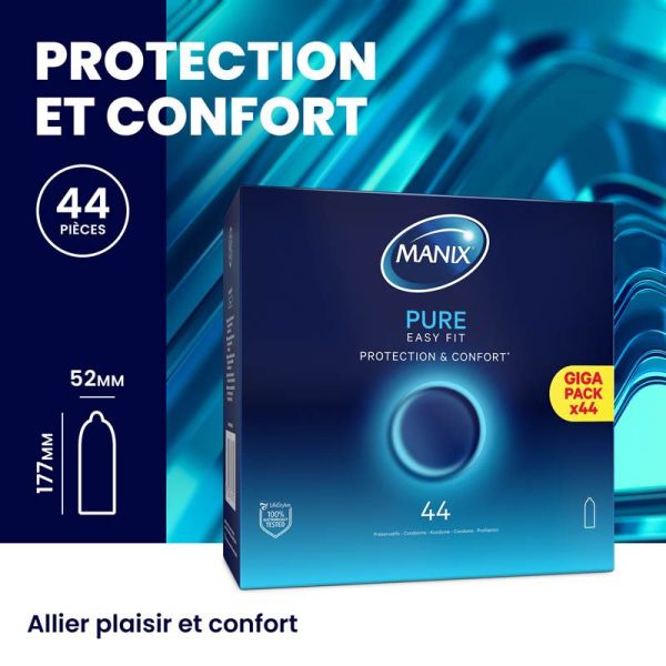 Manix Pure Easy Fit Préservatifs Protection et Confort - 44 préservatifs - Confort optimal