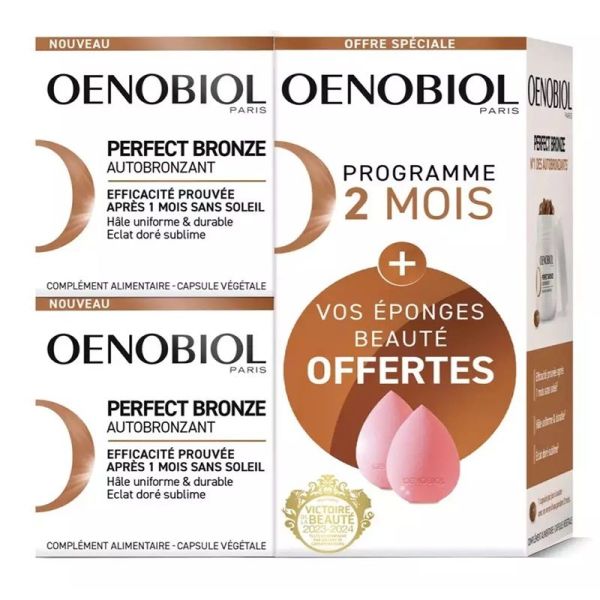 Oenobiol Perfect Bronze Coffret Autobronzant 2 Mois - 2 × 30 Capsules + 2 Éponges Offertes