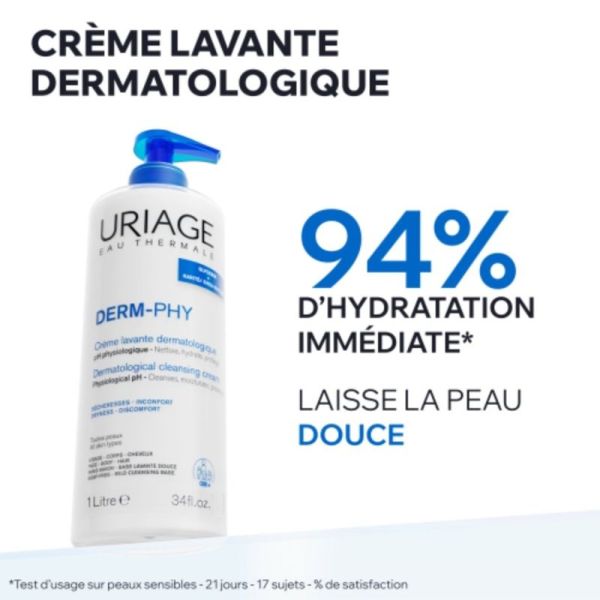 Uriage Derm-Phy Crème Lavante Dermatologique 1L - Nettoie, nourrit et protège