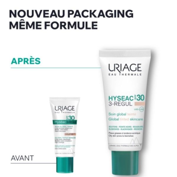 Uriage Hyséac 3-Régul Soin Global Teinté SPF30 40 ml - Soin anti-imperfections teinté unifiant et protecteur