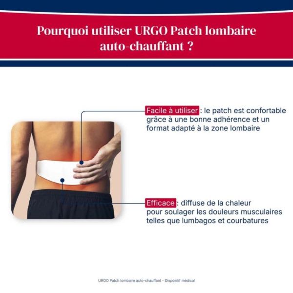 Urgo Patch Auto-Chauffant Lombaires 8h - Calme les Douleurs et Tensions Lombaires - x2 patchs
